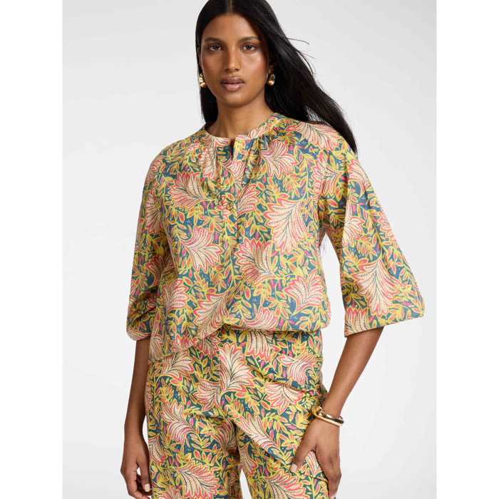 Elena Mirò - Blusa estampada de muselina de algodón - Amarillo