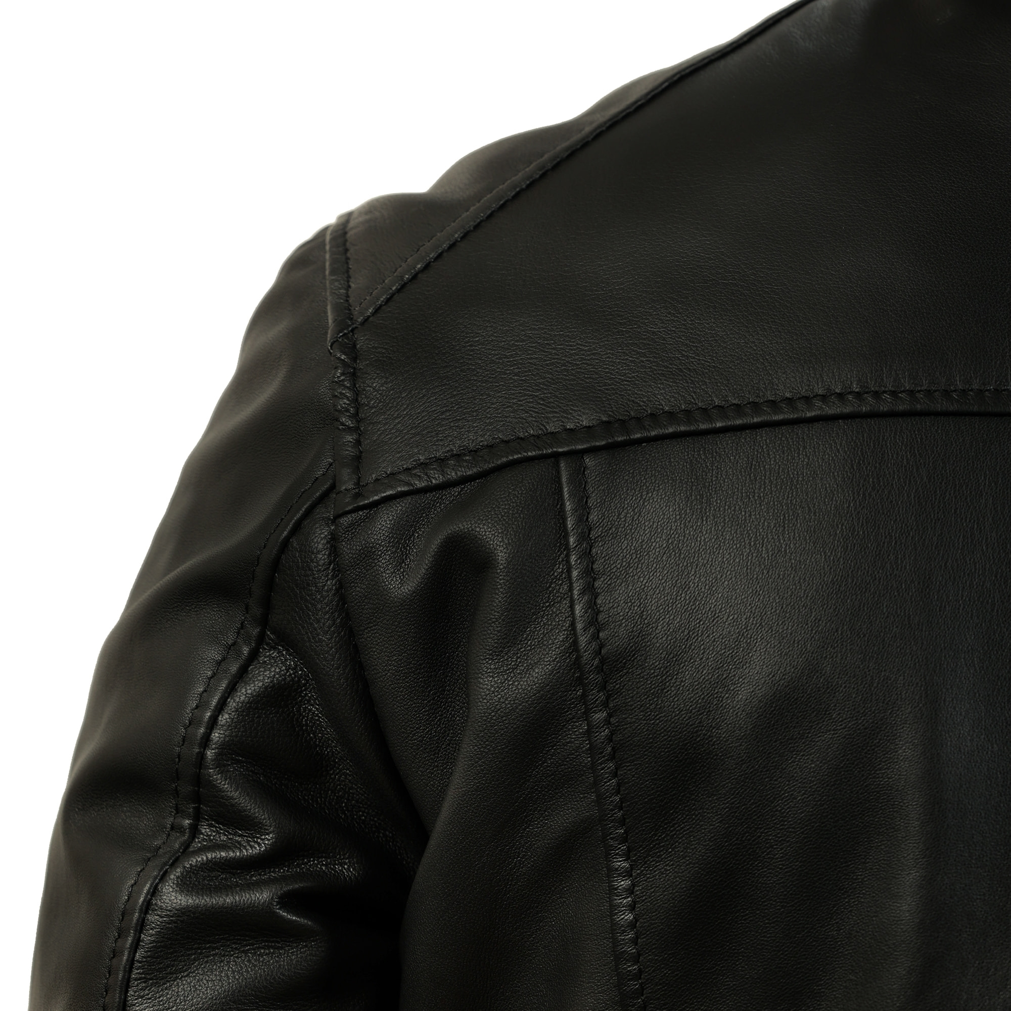 Giubbino in vera pelle di vitello foderato con trapunta invernale Nero-Slim Fit