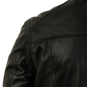 Giubbino in vera pelle di vitello foderato con trapunta invernale Nero-Slim Fit
