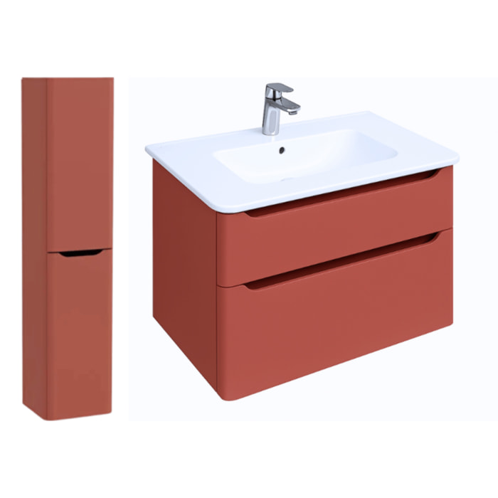 Meuble vasque suspendu VITRA Sento Round 100cm Terracotta mat + Colonne version gauche