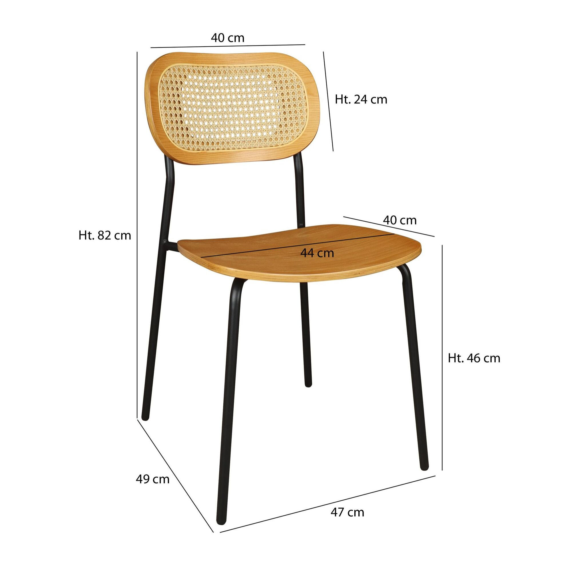 Lot de 2 chaises en bois naturel et pieds en métal noir NOSARA
