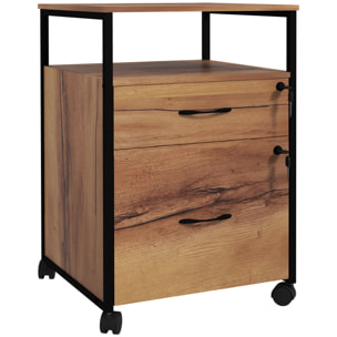 Caisson bureau mobile 2 tiroirs verrouillables dossiers suspendus acier noir effet bois