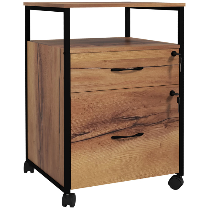 Caisson bureau mobile 2 tiroirs verrouillables dossiers suspendus acier noir effet bois