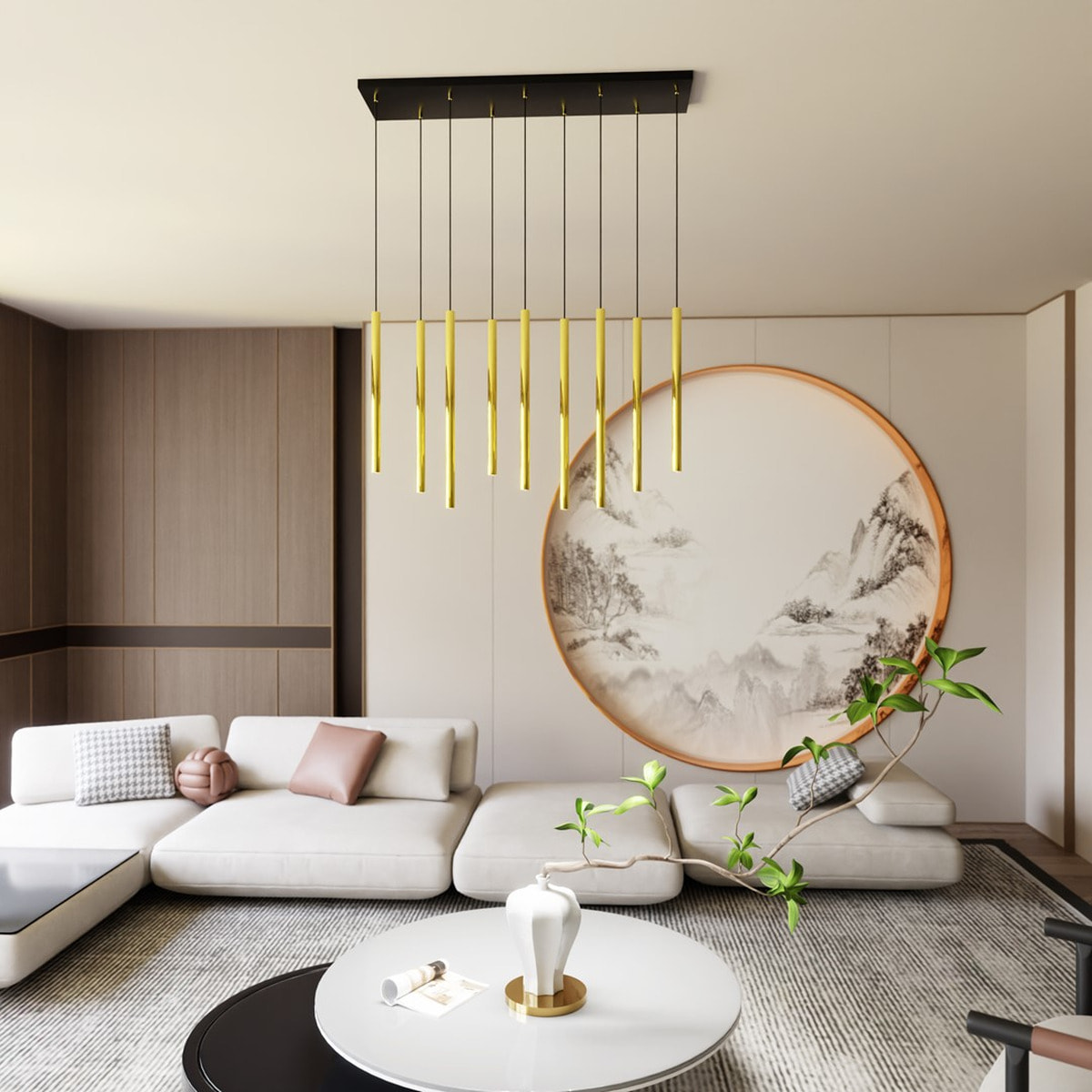 Lampada a sospensione Selter in acciaio nero e oro