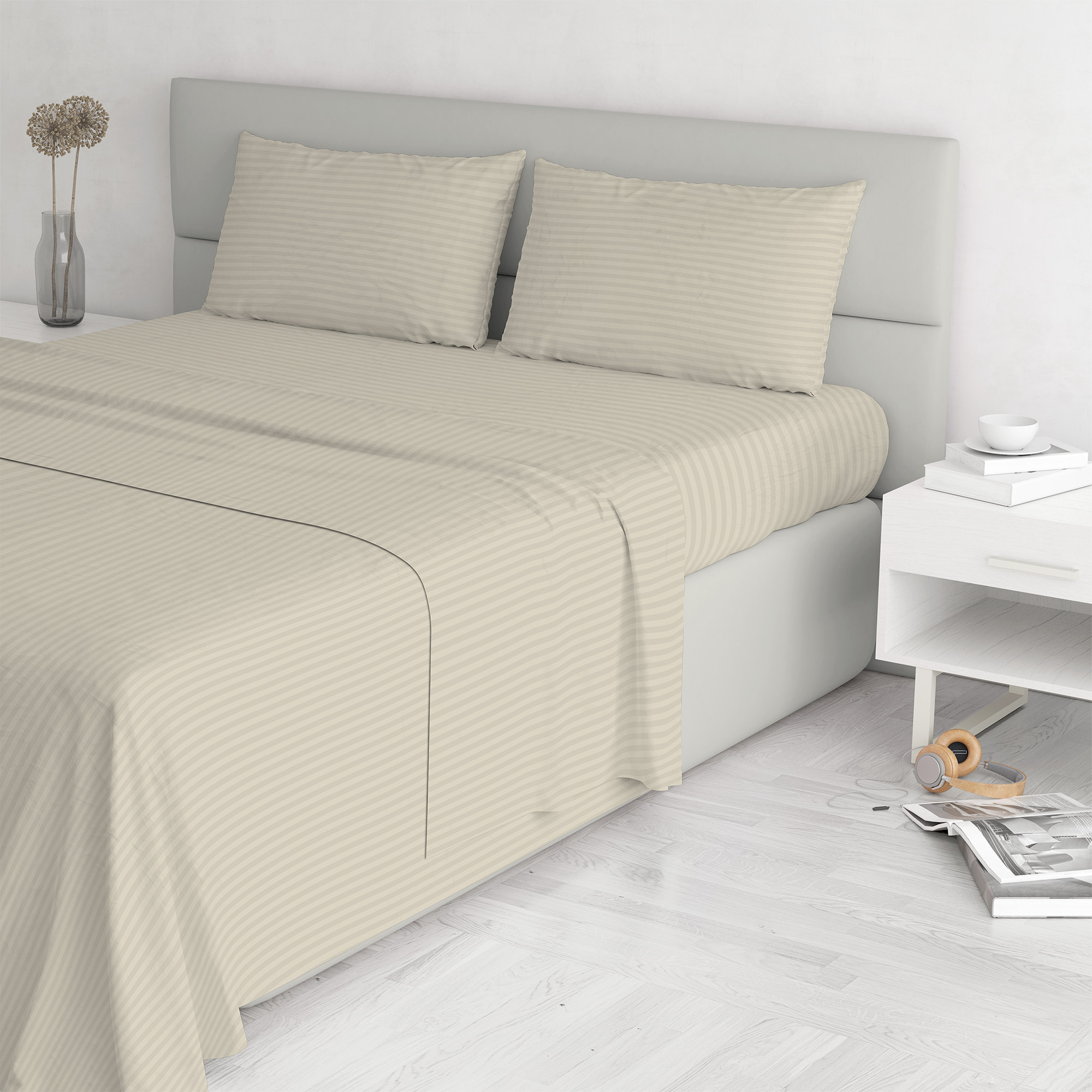 COMPLETO LETTO SATIN STRIPES, RASO DI POLIESTERE - MATRIMONIALE
