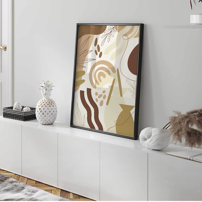 Affiche encadrée feuille noire et soleil doré Affiche + cadre en métal - Noir