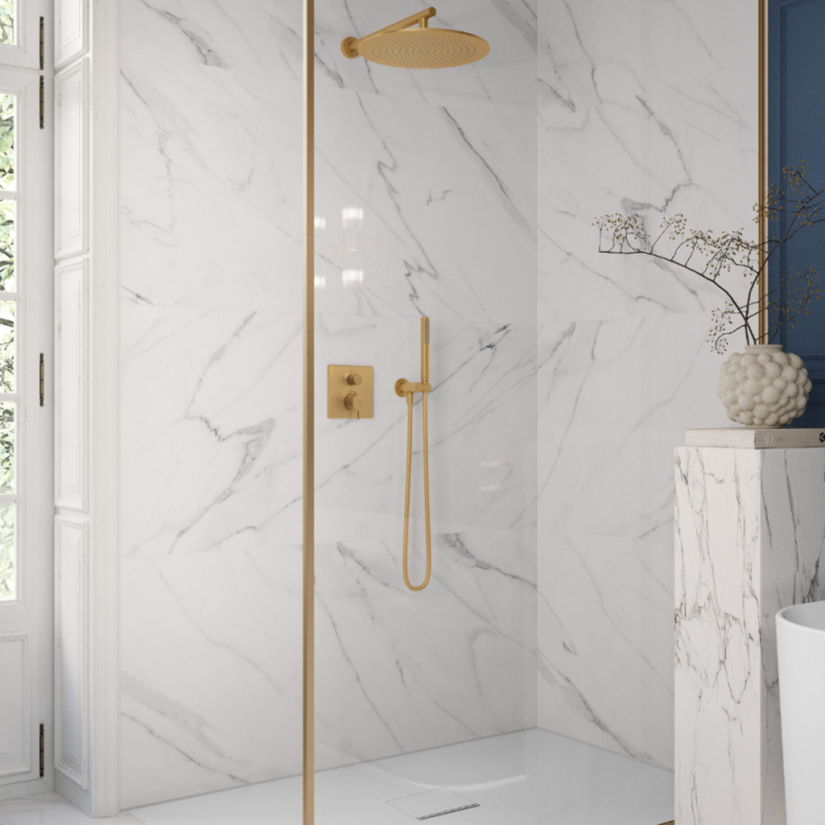 Pommeau de douche VILLEROY & BOCH Verve Showers Stick + Flexible de douche Universal Showers 160 cm Or brossé