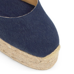 Alpargata de cuña 8 cm en lona de algodón con cintas al tobillo y talonera trenzada