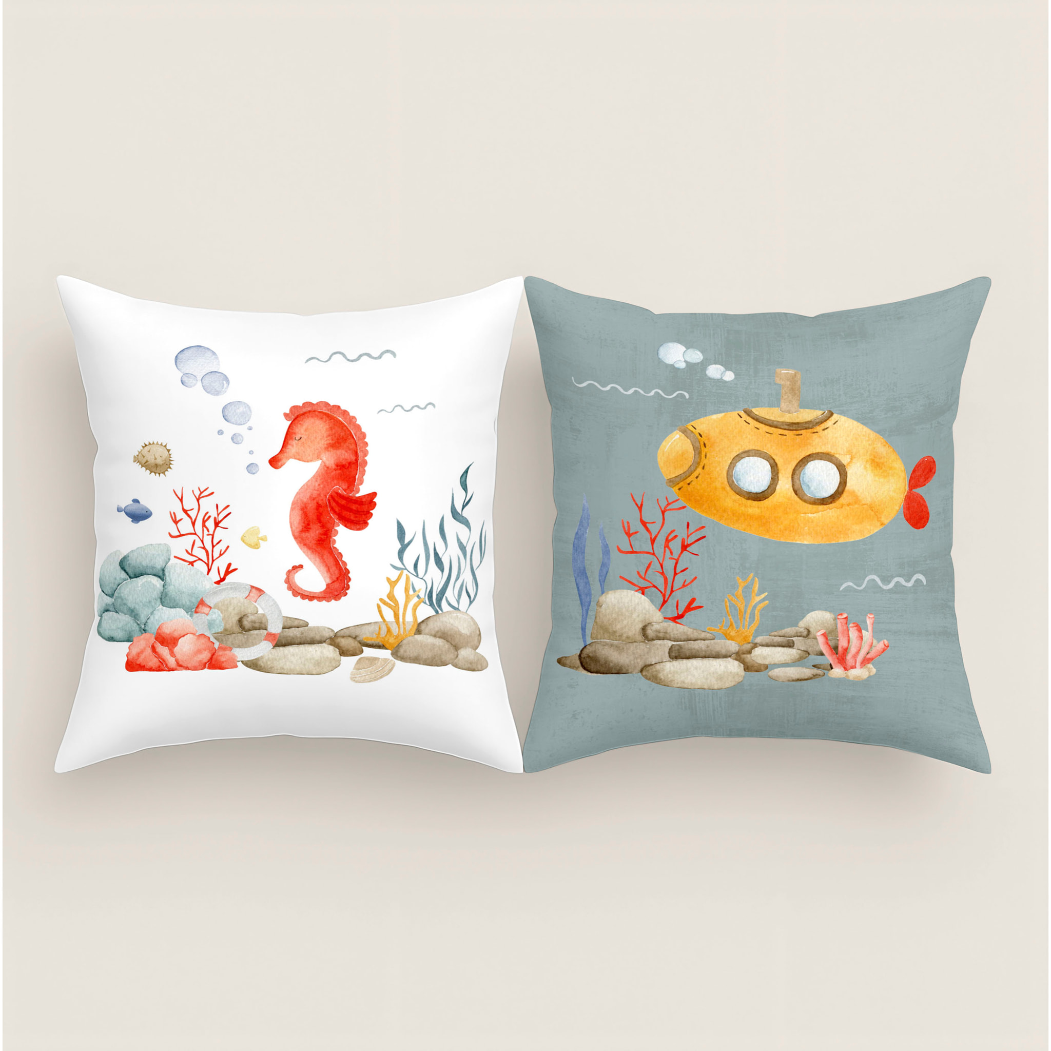 Cool Kids - Funda de Cojín Estampado - Con Cremallera - Sin relleno - 100% Algodón - Submarine