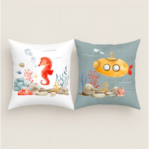 Cool Kids - Funda de Cojín Estampado - Con Cremallera - Sin relleno - 100% Algodón - Submarine