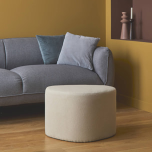 tabouret. pouf en forme de galet en tissu beige. TAO L 60 x P 44 x H 40cm