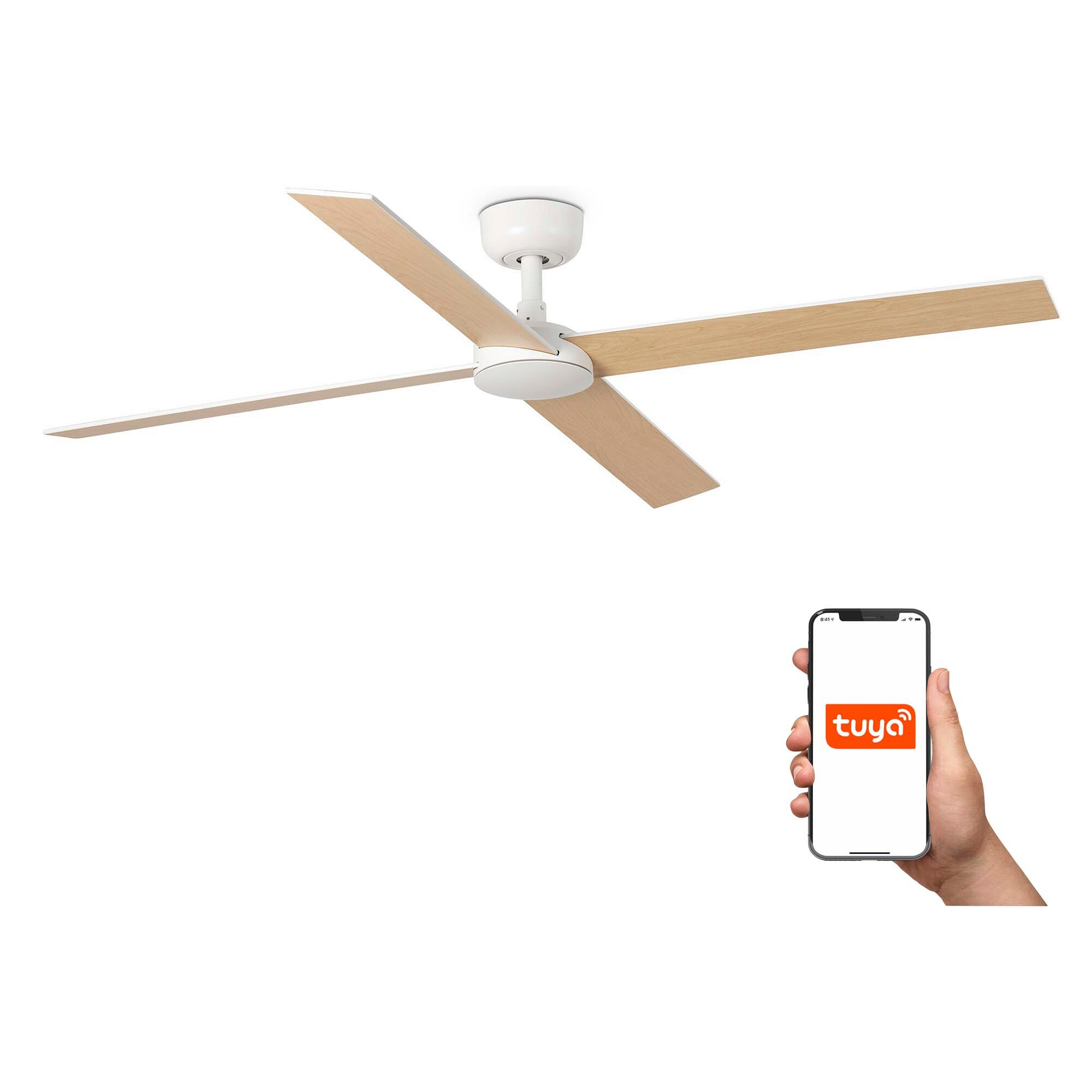 RUDDER L 4 Ventilateur de plafond blanc/frêne TUYA