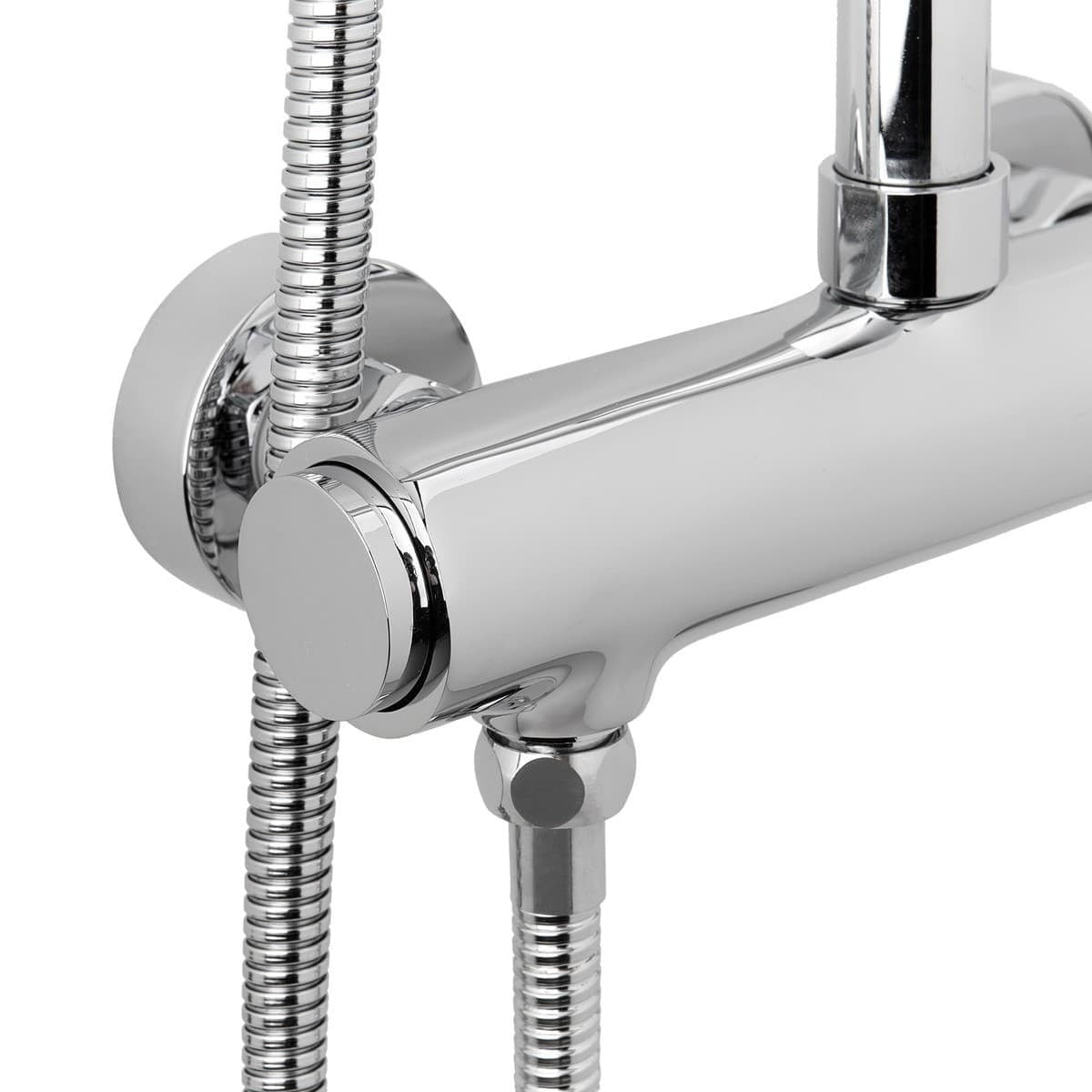 Système de douche mural avec mitigeur monocommande + douche de tête + douchette à main 3 jets, chrome (SATSSPKNEW)