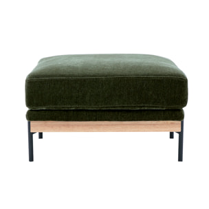 Pouf repose pieds en tissu effet velours vert kaki et métal noir TODD
