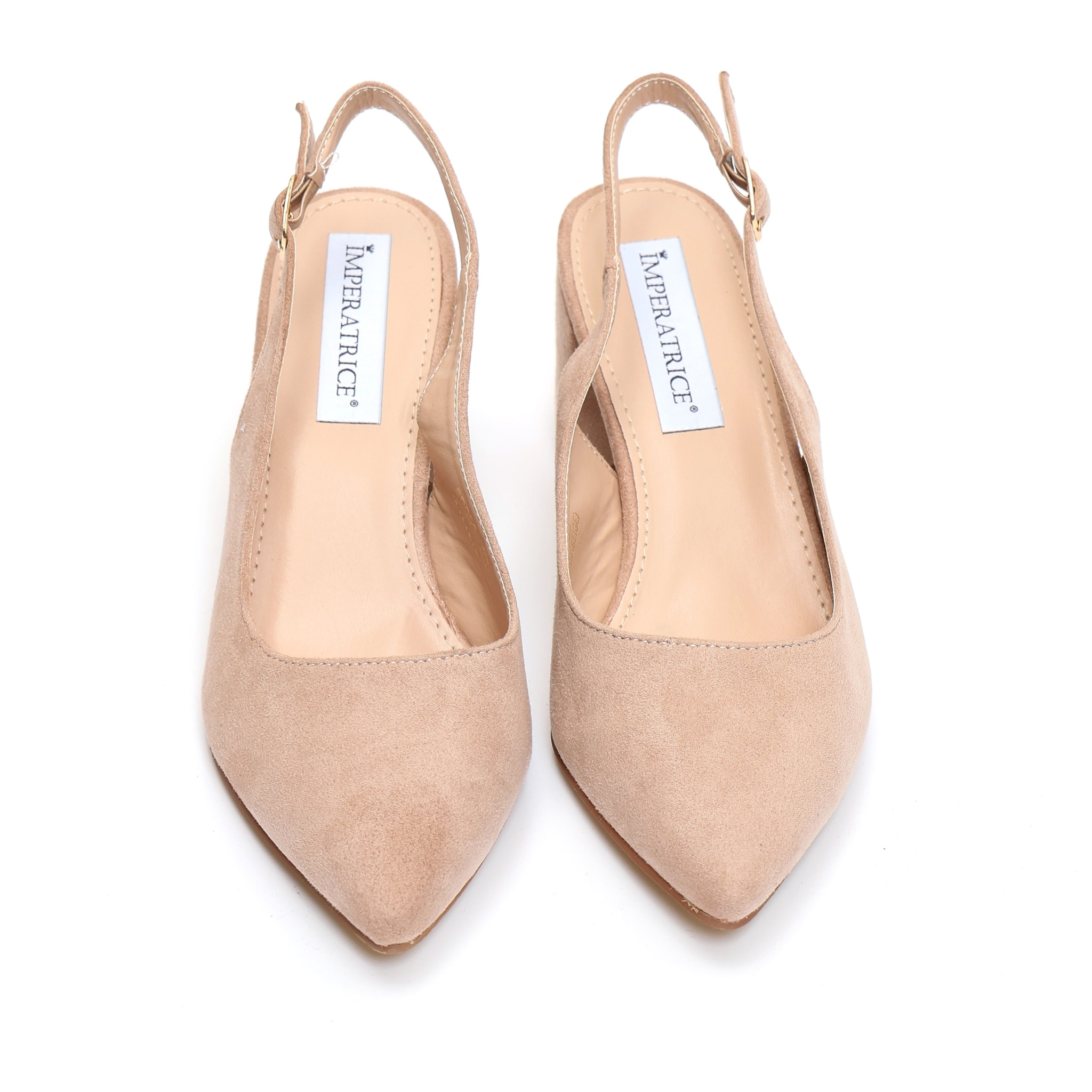 Dècolletè slingback in simil camoscio con tacco comodo quadrato