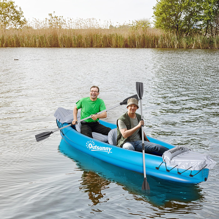 Canoé kayak gonflable 2 personnes - gonfleur, kit réparation, 2 rames inclus - PVC gris bleu