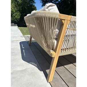 SERENA - Salon bas de jardin 7 places en bois d'acacia et corde tissée