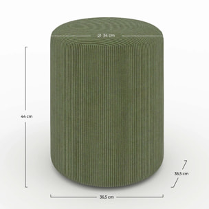 Pouf rond en velours côtelé vert - Lily