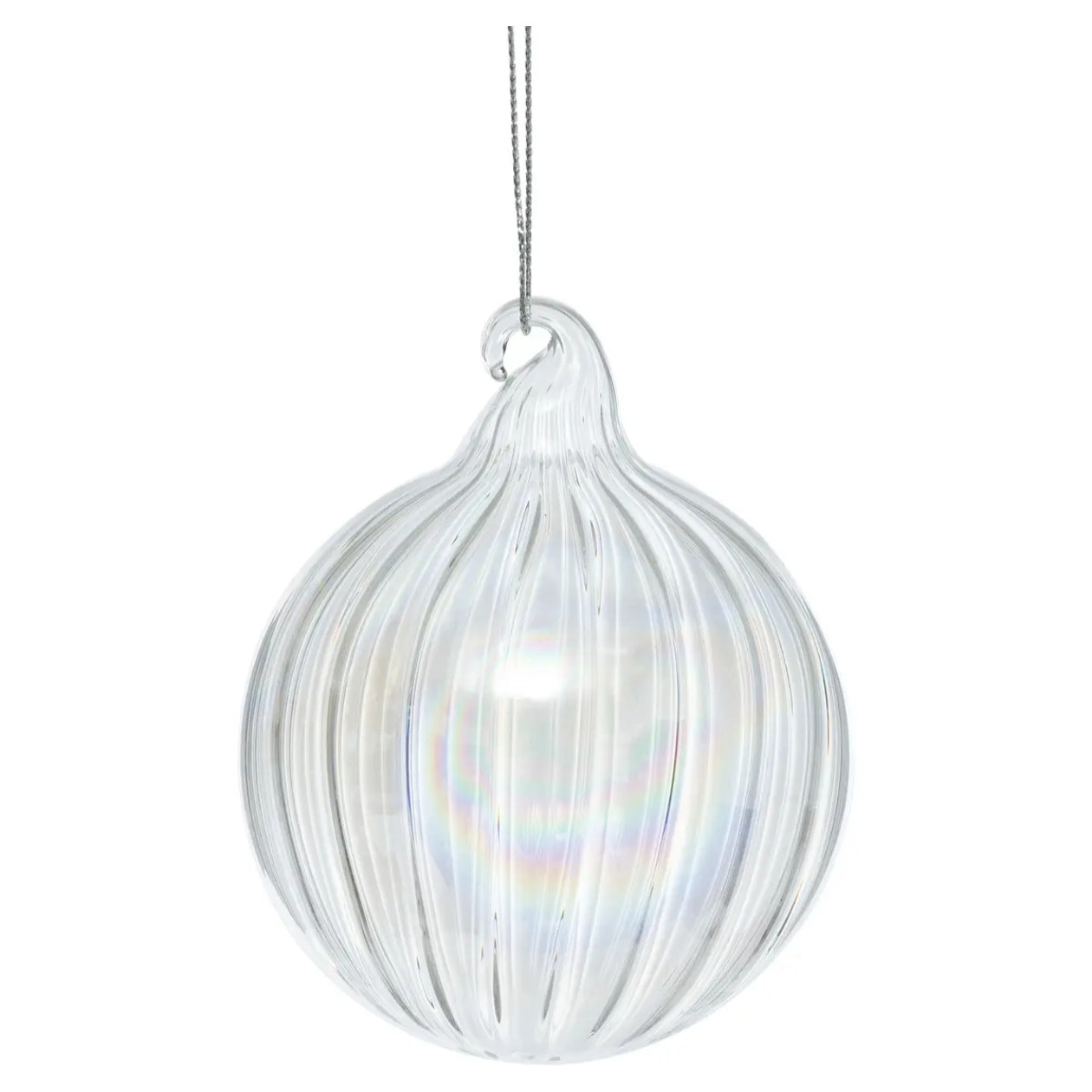 Boule de Noël en verre 80mm strie blanche