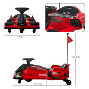 HOMCOM Go Kart Elettrico per Bambini 8-12 Anni Velocità 3-8 km/h per Drifting con Luci e Musica, Rosso