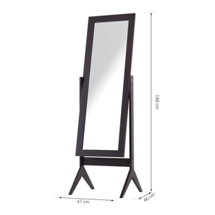 Miroir à pied inclinaison réglable dim. 47L x 46l x 148H cm MDF brun foncé