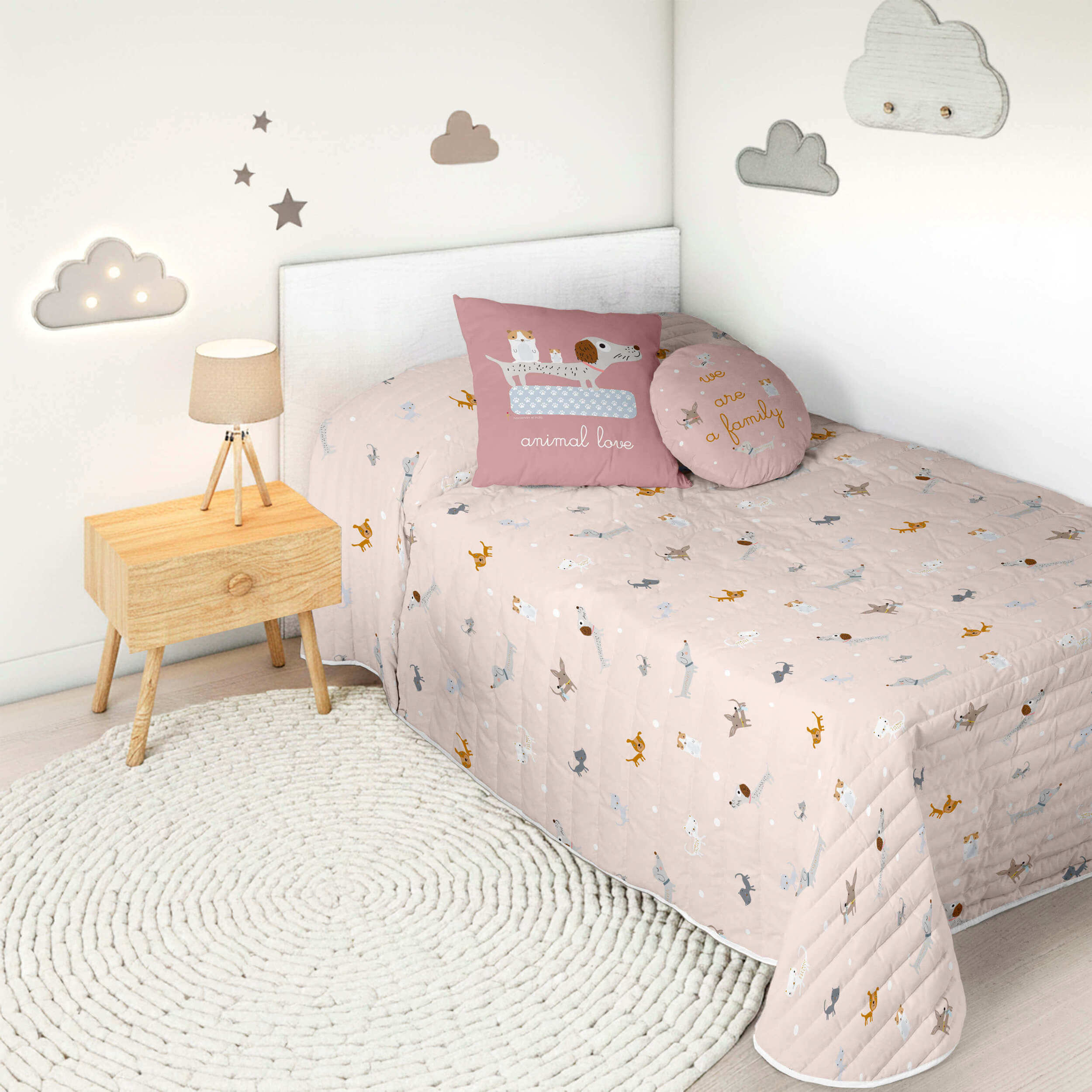 Colcha Bouti Estampada - Reversible - Infantil - 100% Algodón - 70 gr/m² - Amigos Peludos