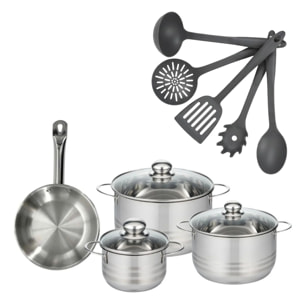 Set poêle en inox, faitouts inox et ustensiles Fackelmann Eterna