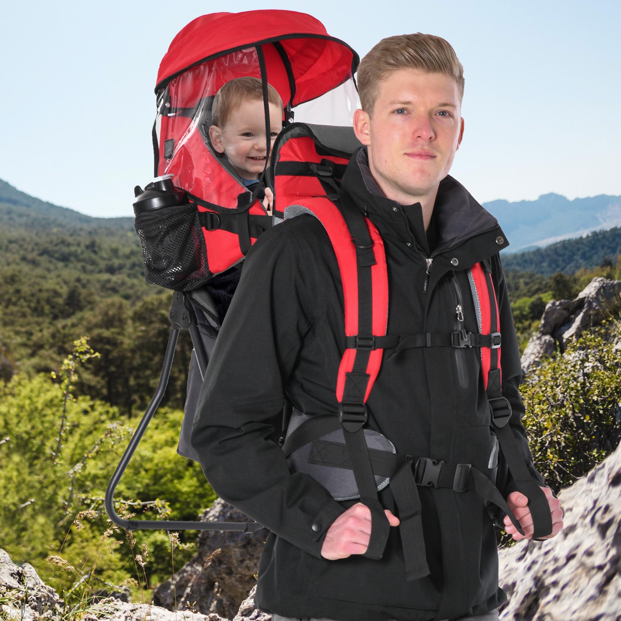 Mochila Portabebés Plegable con Techo Impermeable Bolsas para 6-36 Meses Rojo