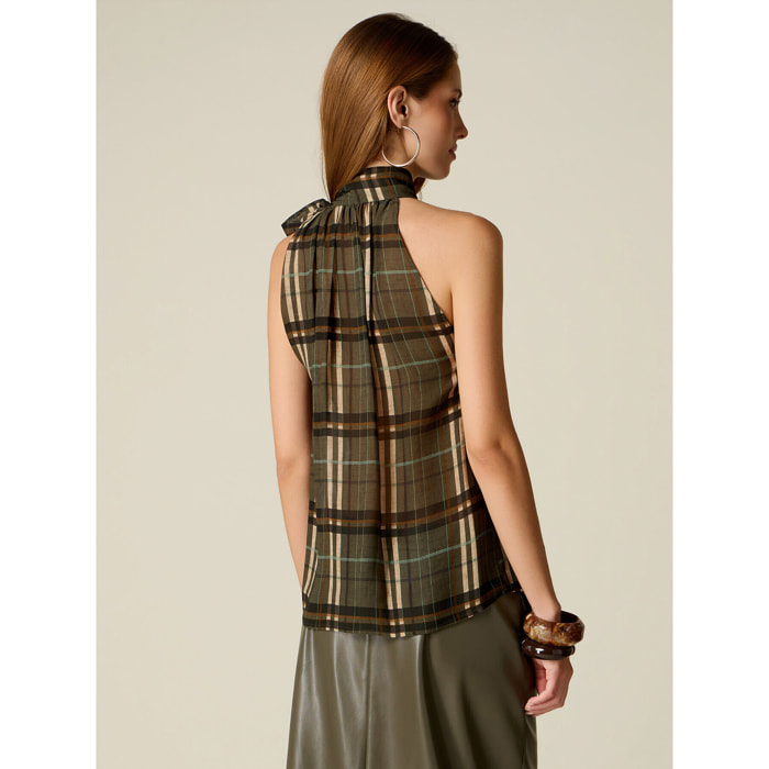 Oltre - Top fantasia con scollo ad americana - Verde militare