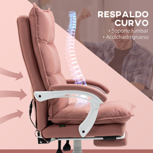 Silla de Masaje con 6 Puntos de Masaje y 5 Modos Silla de Escritorio Reclinable con Función de Calefacción Altura Ajustable Reposapiés y Ruedas para Estudio 66x74x114-121,5 cm Rosa