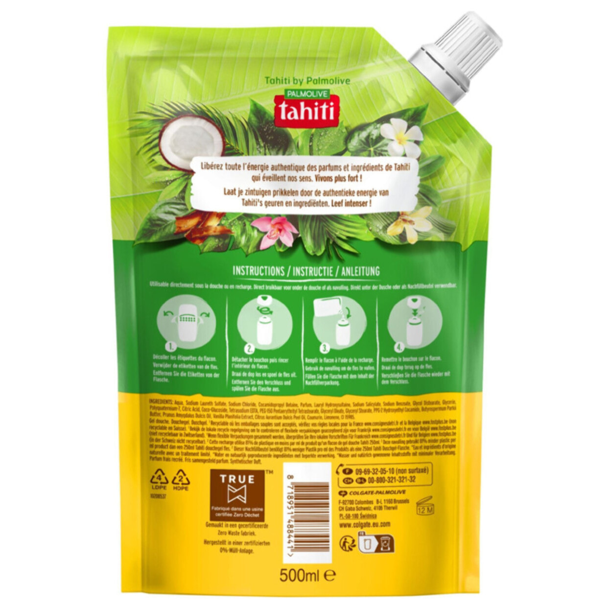 Lot de 12 Eco recharges Gel douche Tahiti Vanille - 500ml