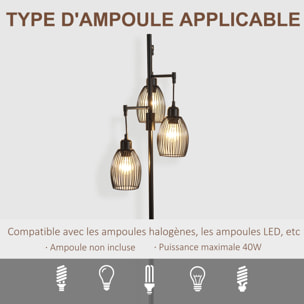 Lampadaire design industriel 3 têtes 40 W max. luminosité réglable métal filaire acier noir