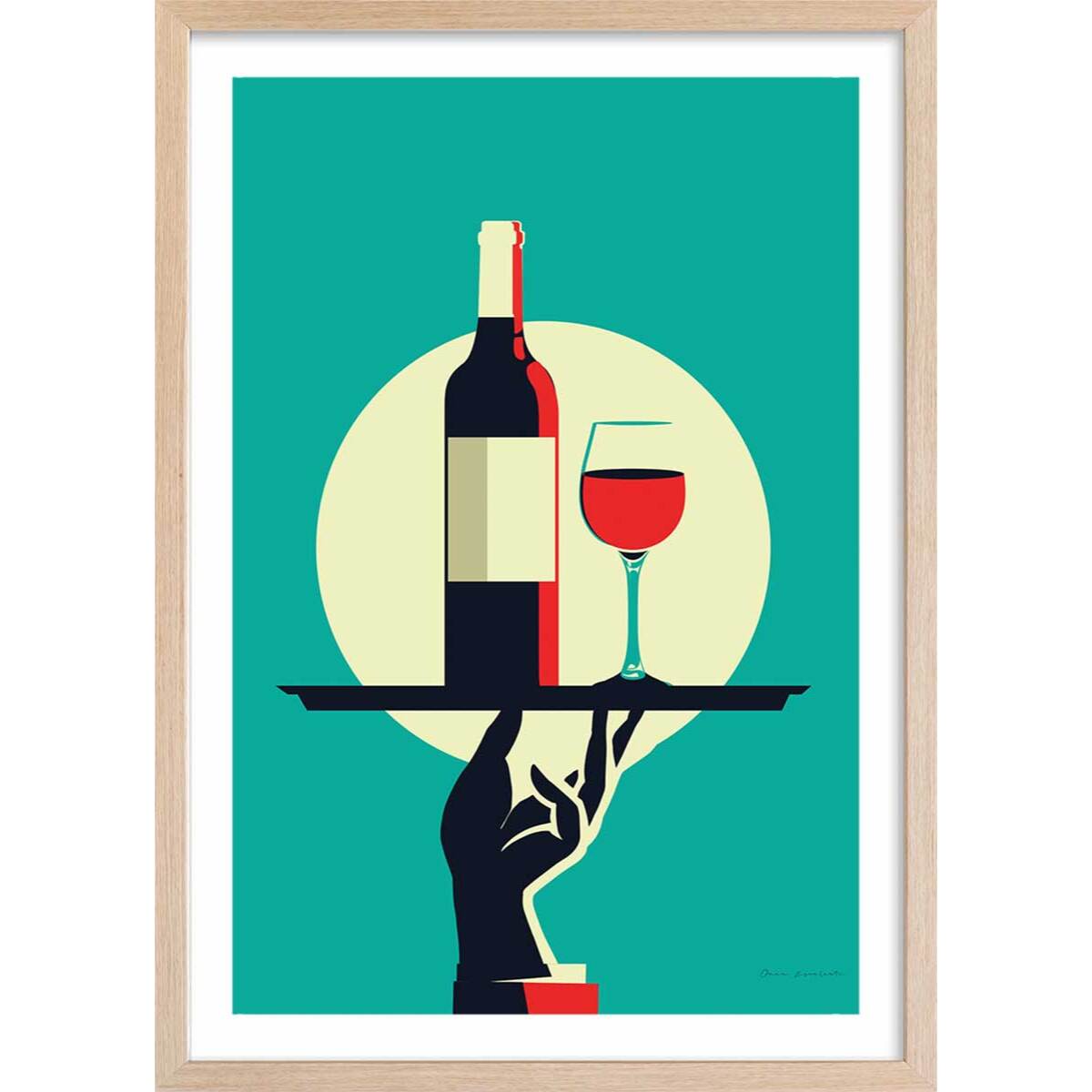 Affiche cuisine Verre de vin à la Française Affiche sous cadre bois