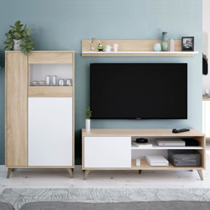 Mueble TV con estante Kikua Plus Blanco Artik (Blanco Mate) - Roble Canadian