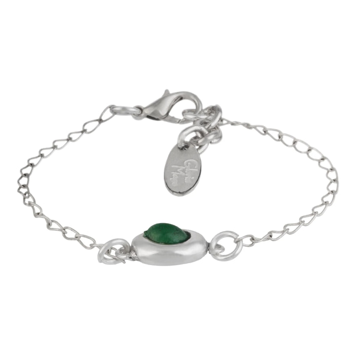 Pulsera cadena plata chapado resina verde esmeralda