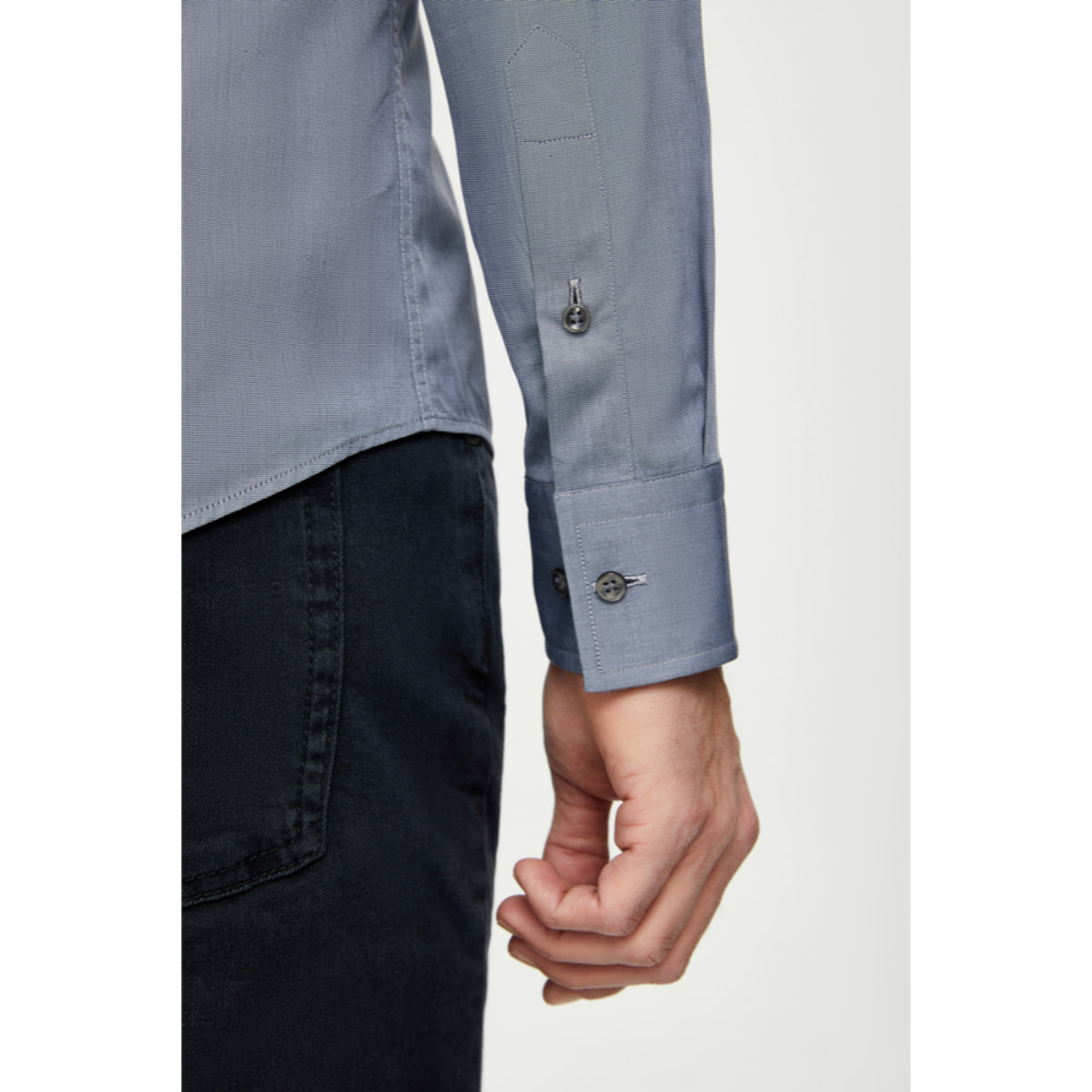 Camicia 1 Bottone Button Downuomo Slim Fil a fil Unito Grigio Scuro