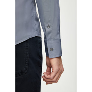 Camicia 1 Bottone Button Downuomo Slim Fil a fil Unito Grigio Scuro