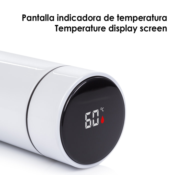 Termo sportivo da 500 ml con indicatore di temperatura intelligente. Bottiglia d'acqua isolata sottovuoto, fino a 12 ore di mantenimento del calore.