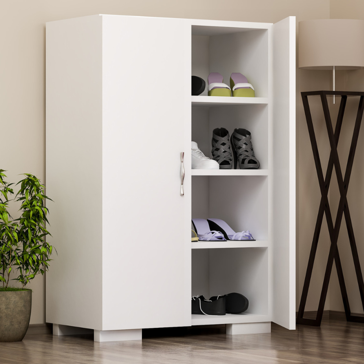SHOE - Meuble à chaussures - 4 rangements - blanc