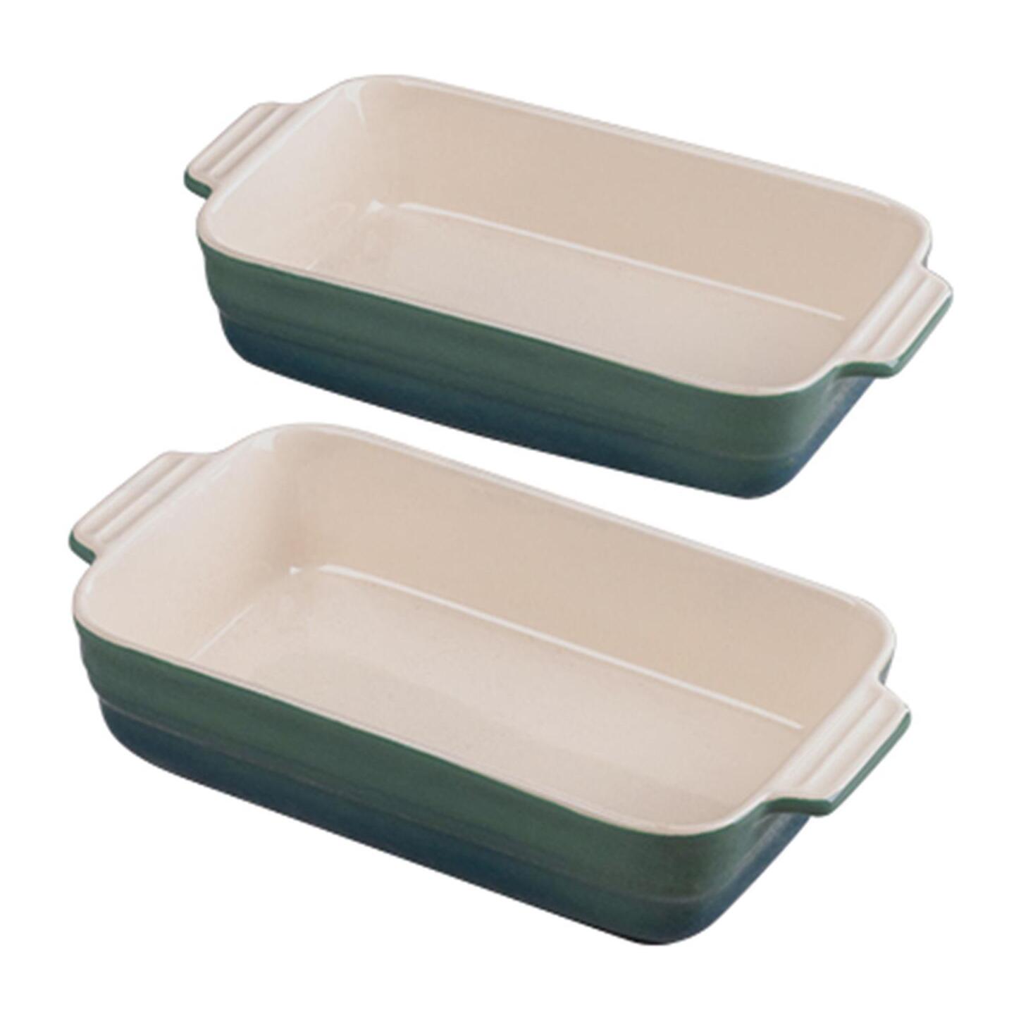 Juego de 2 Utensilios de cocina - Cuchara y espátula de silicona + 2 Fuentes de horno rectangulares en Gres color verde EXCALIBUR Bergner