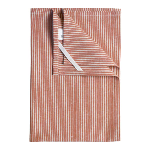 Torchon de cuisine en coton à fines rayures tissées - Terracotta