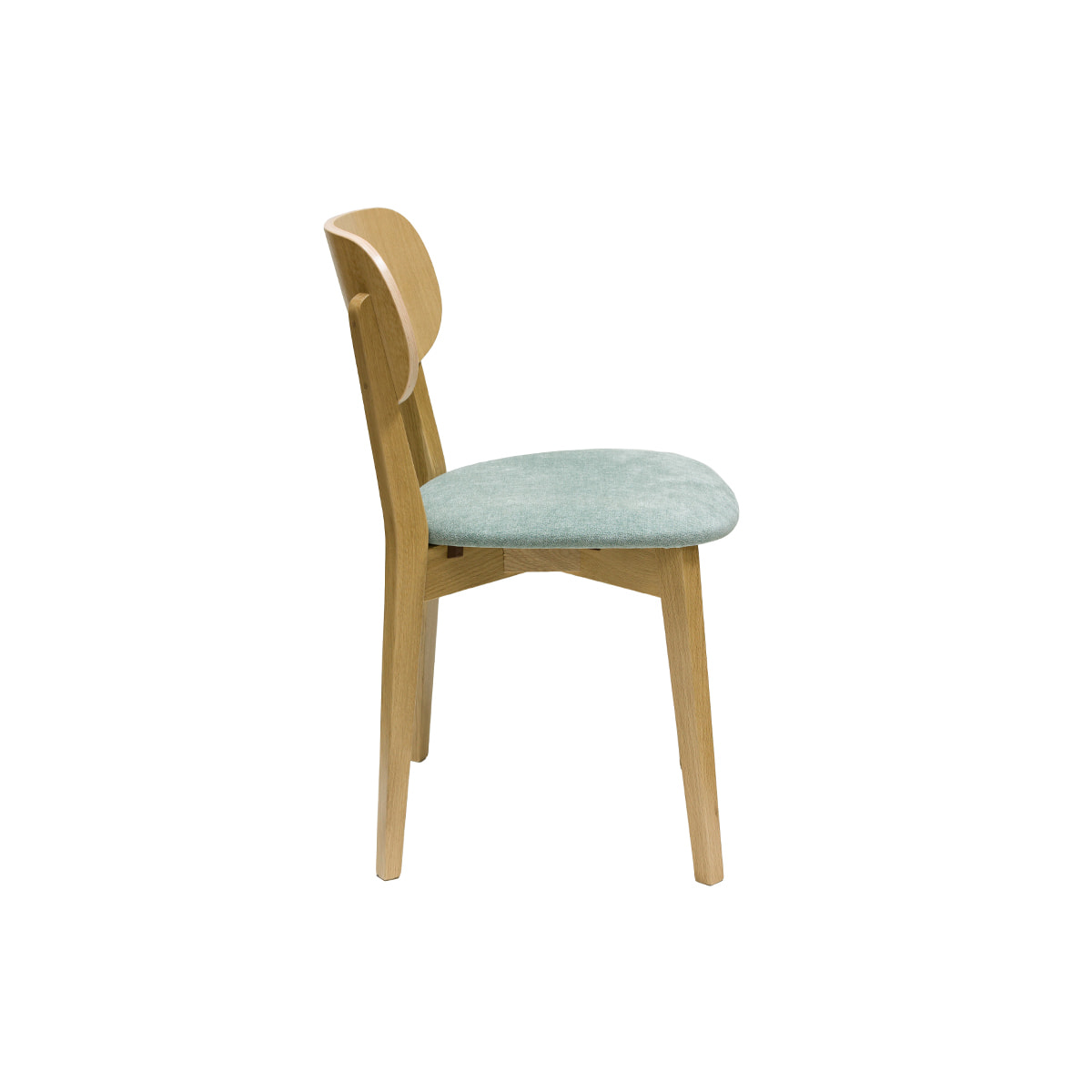 Chaises vintage en bois clair chêne et tissu effet velours vert céladon (lot de 2) LUCIA