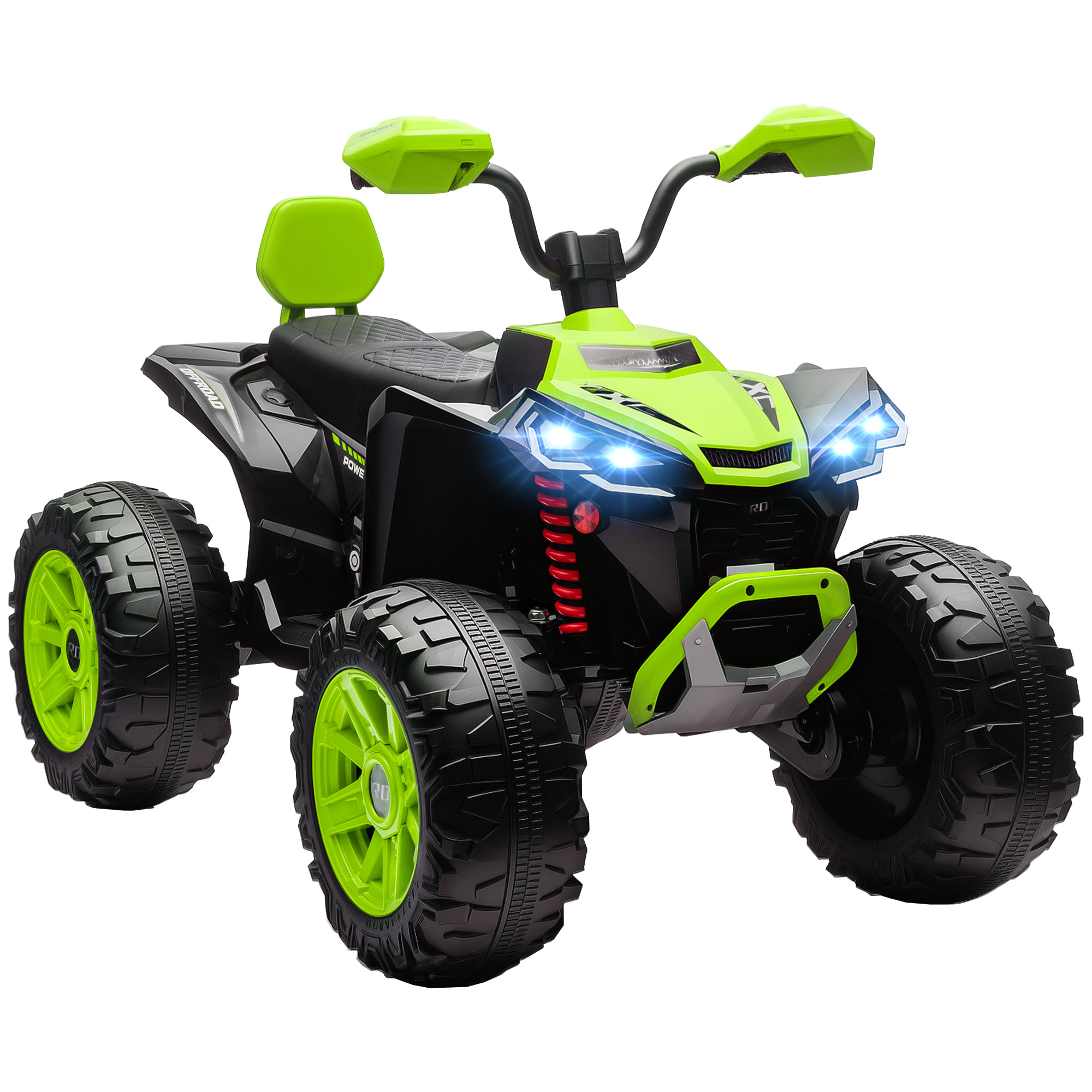 Quad Eléctrico para Niños 24V, Quad para Niños de 3-8 Años de 2 Plazas, con 2 Motores, Velocidad hasta 6,5â€¯km/h, Ruedas con Suspensión, Faros, Bocina, Música, USB, Verde