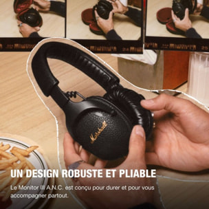 Casque MARSHALL Monitor III ANC Noir - Réduction de bruit active, Bluetooth, autonomie 100h, pliable
