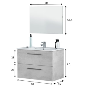 Mueble baño axel 2c 80cm cemento con espejo, sin lavabo