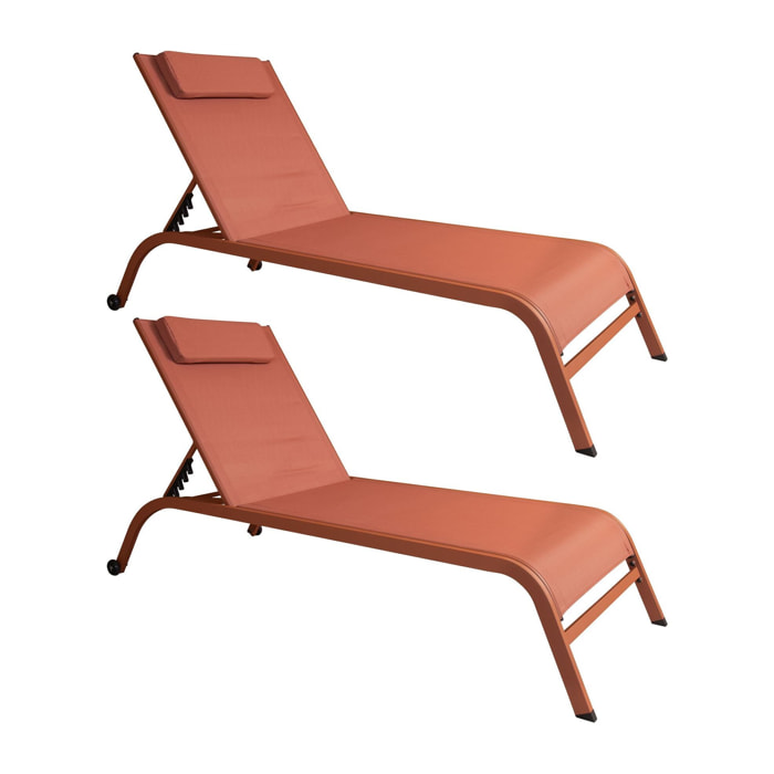 Lot de 2 chaises longues en acier inoxydable corail NAPOLI