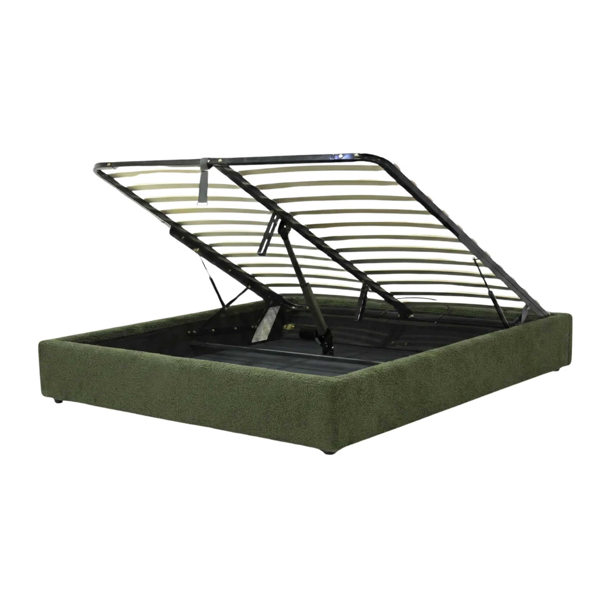 Lit coffre Futura | Ouverture électrique avec télécommande | Espace de stockage jusqu'à 900 L | Bouclette | Vert