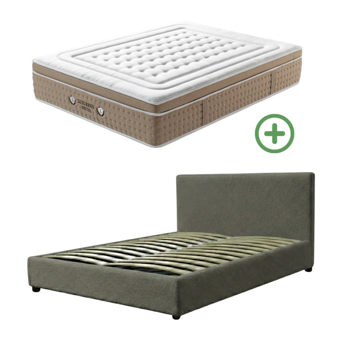 Ensemble matelas Bali & lit coffre Colisée | Mémoire de forme et ressorts ensachés | Grande capacité de stockage | Bouclette | Gris clair