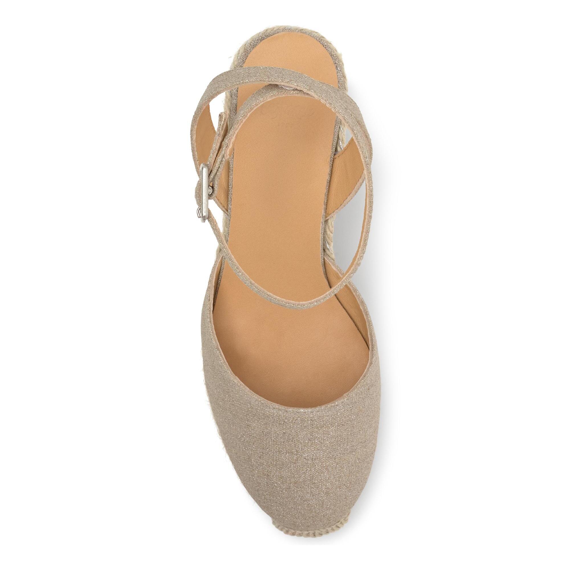 Alpargatas de cuña de mujer Cybil en lino metalizado con cierre de pulsera