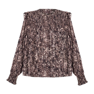 Blusa estampada con volantes y nido de abeja